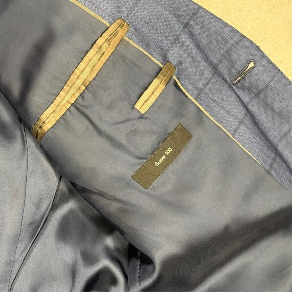 Hugo Boss Blazer Windowpane Blue 100s Wool Sport Coat Johnstons5/Lenon1 38 S - Picture 10 of 13
